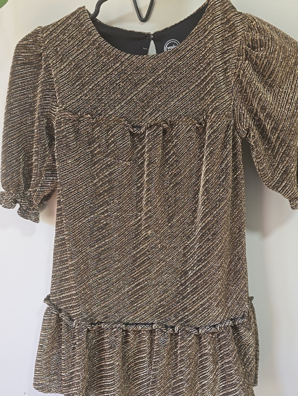 wonder nation Metallic Gold and Black Pleated Girls' Dress